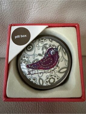 Fossil Silver Round Pill Box with Red Box Accent